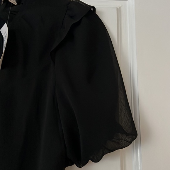 NWT Women’s Ann Taylor Loft Black Short Sleeve High Neck Work Blouse Shirt Sz XS - Picture 3 of 8